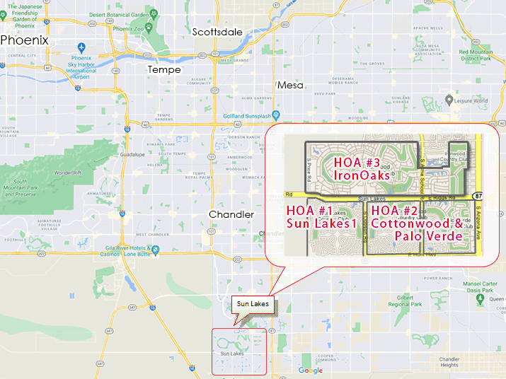Google map for Sun Lakes, Arizona